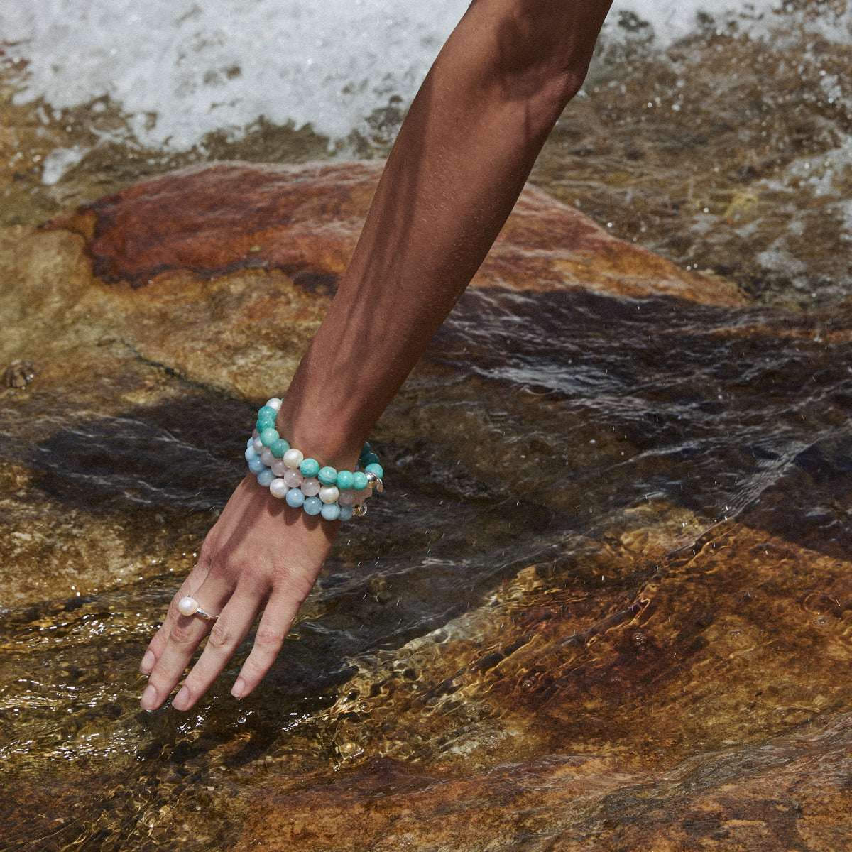 Sunset Amazonite & Pearl Stretch Bracelet