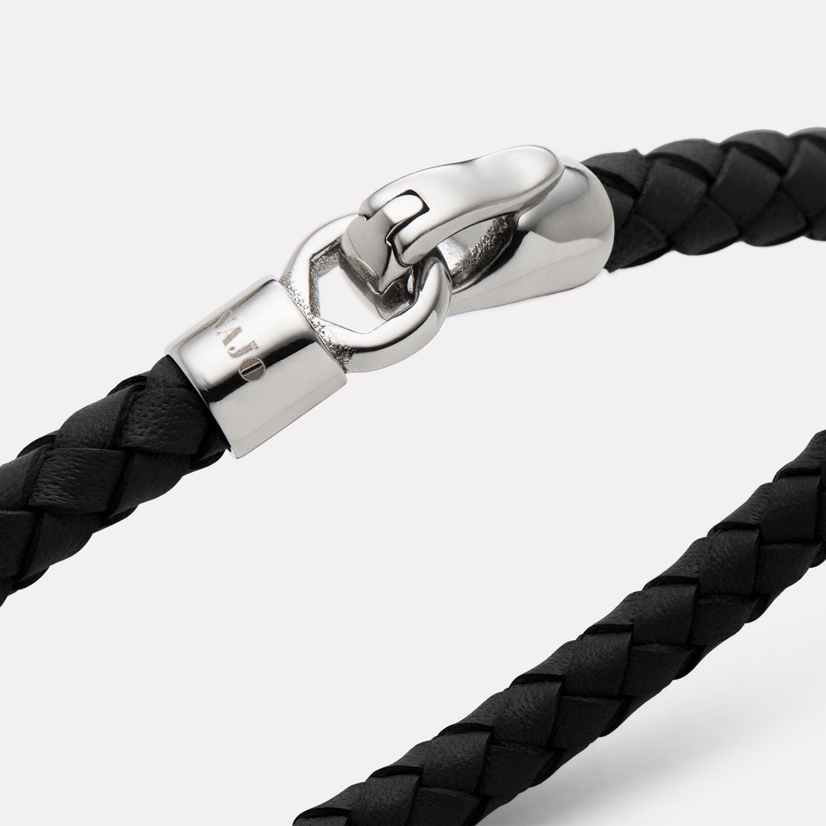 The Mariner Men’s Black Plaited Leather and Steel Bracelet