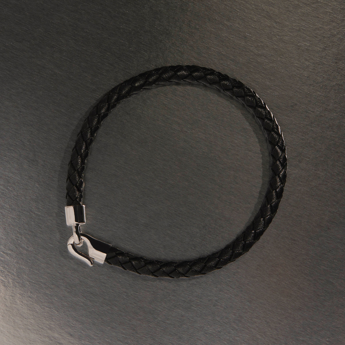 The Mariner Men’s Black Plaited Leather and Steel Bracelet