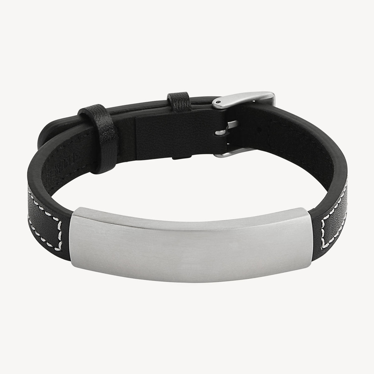 Black Memento Men’s Leather Buckle Identity Bracelet