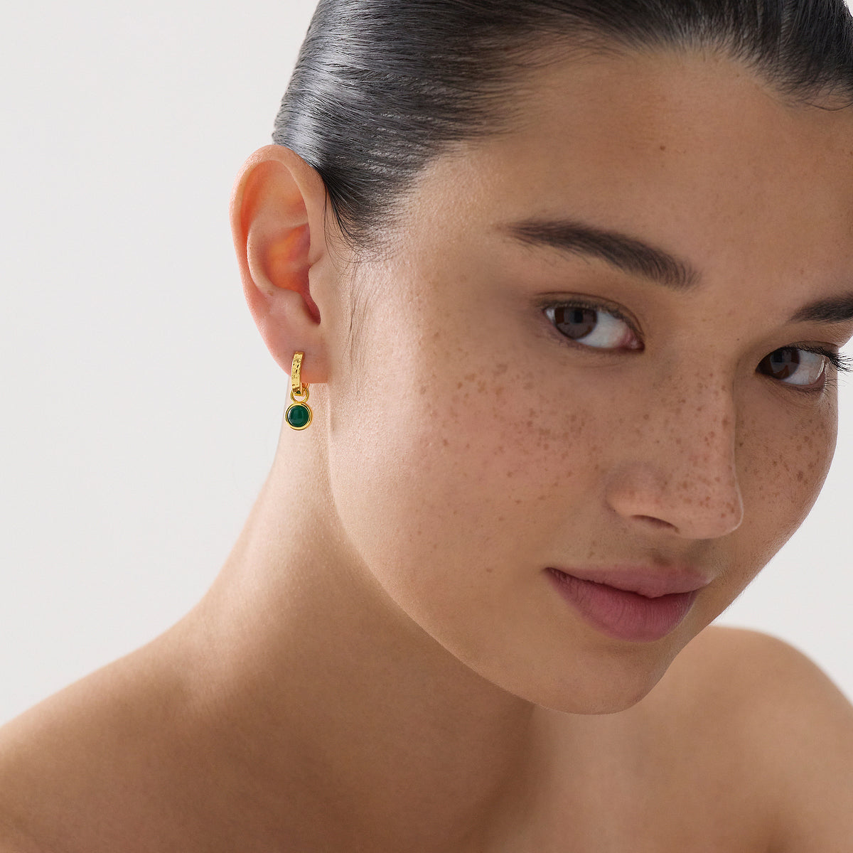 Solace Yellow Gold Green Onyx Huggie Earring