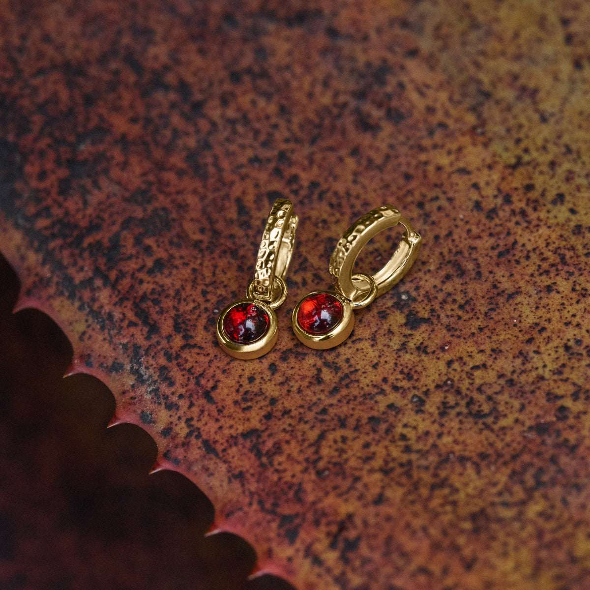 Solace Yellow Gold Garnet Huggie Earring