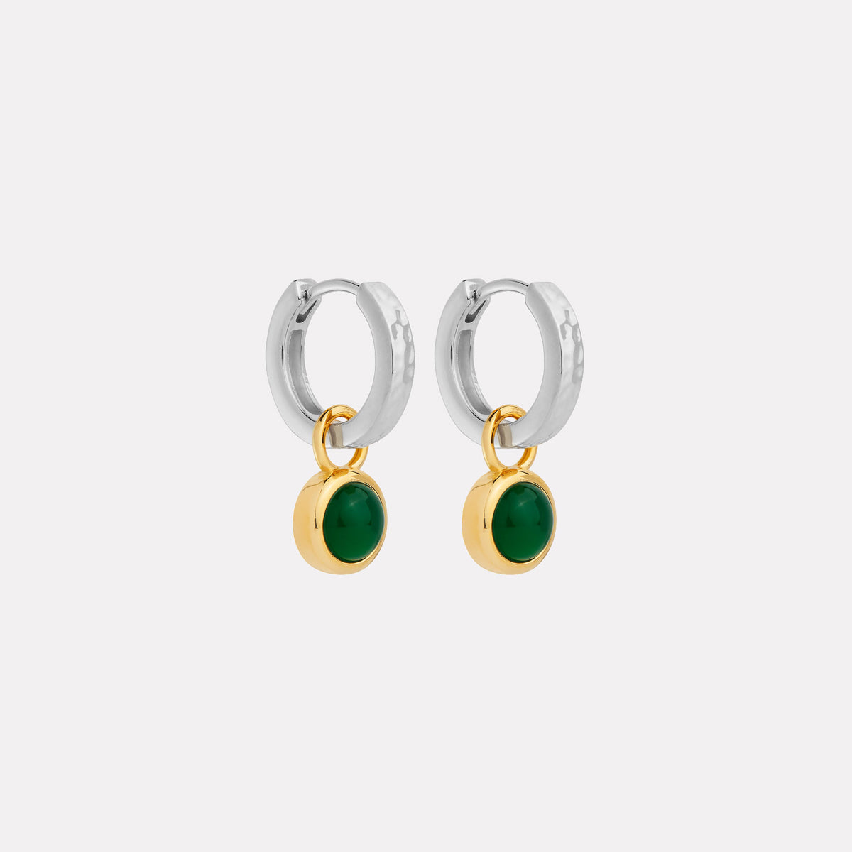 Sil Yell Gold Solace 2-Tone Green Onyx Huggie Earring