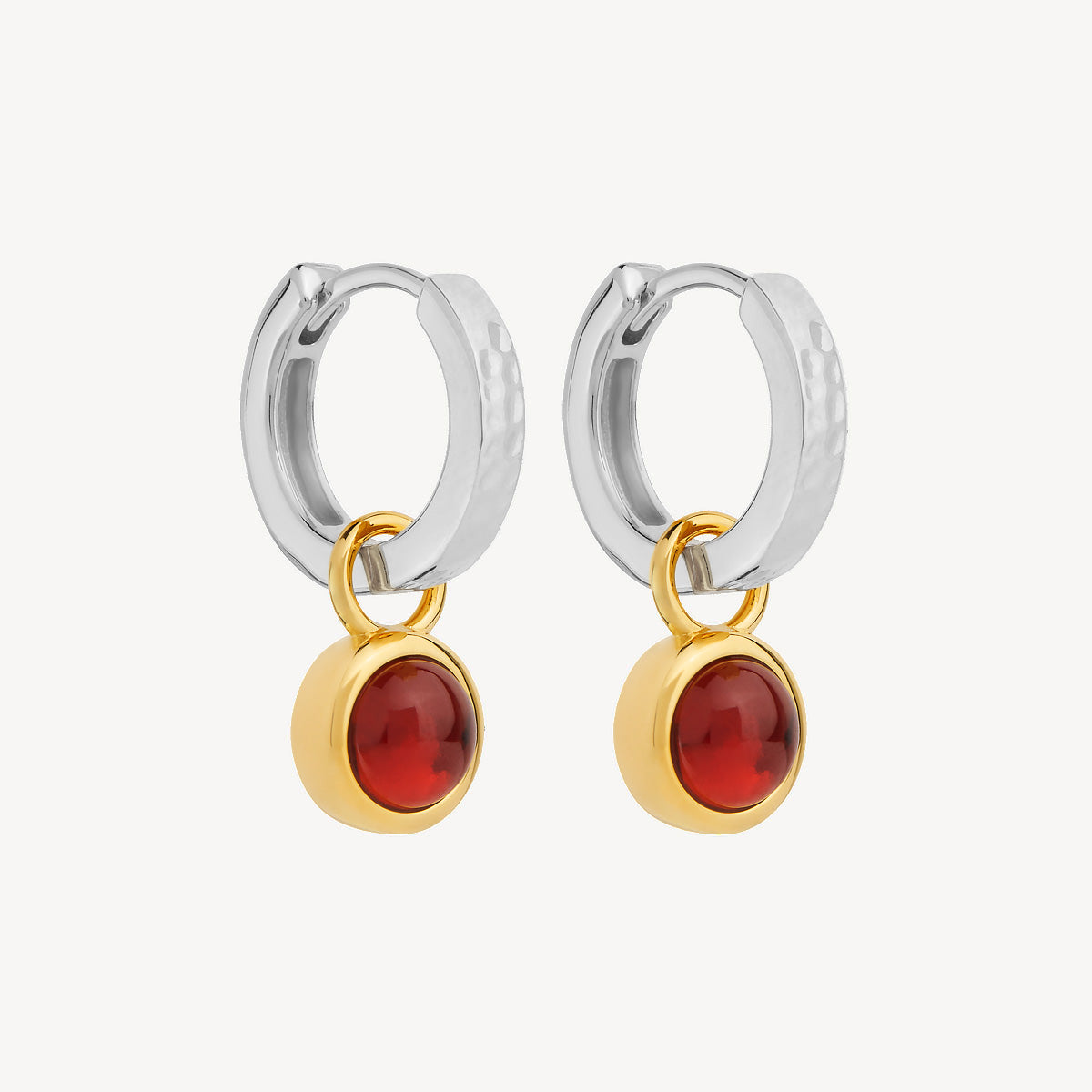 Sil Yell Gold Solace 2-Tone Garnet Huggie Earring