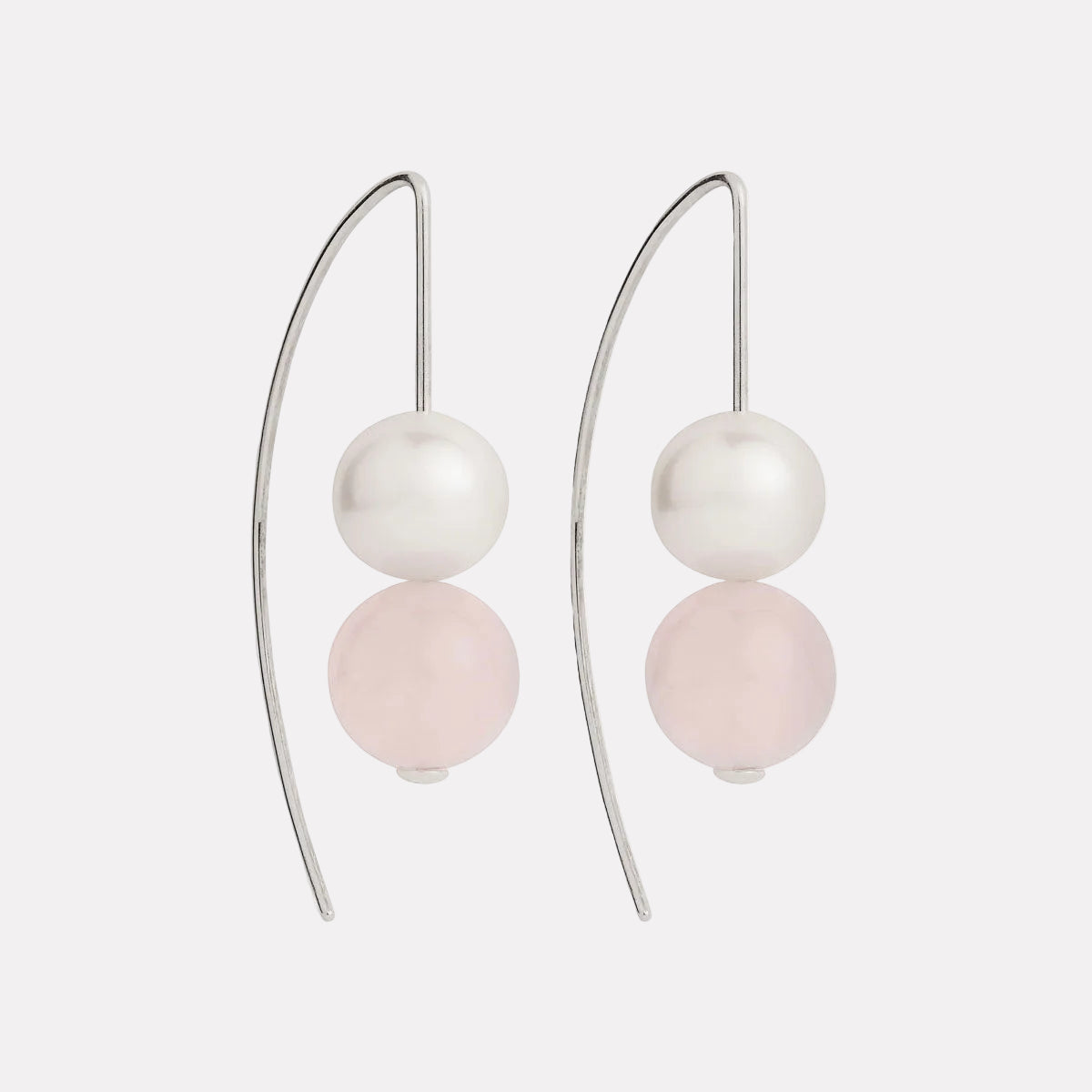 Sterling Silver Sunset Rose Quartz & Pearl Earring