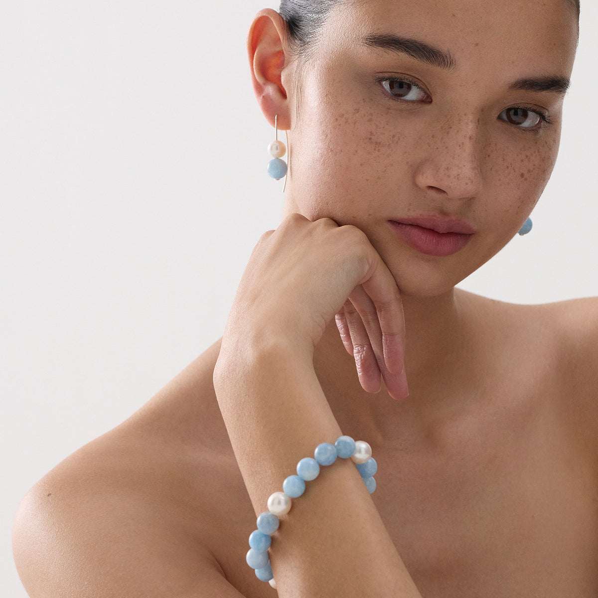 Sunset Aquamarine & Pearl Earring