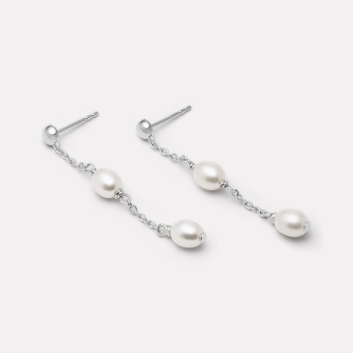 Sterling Silver Tidal Whisper Double Pearl Earring