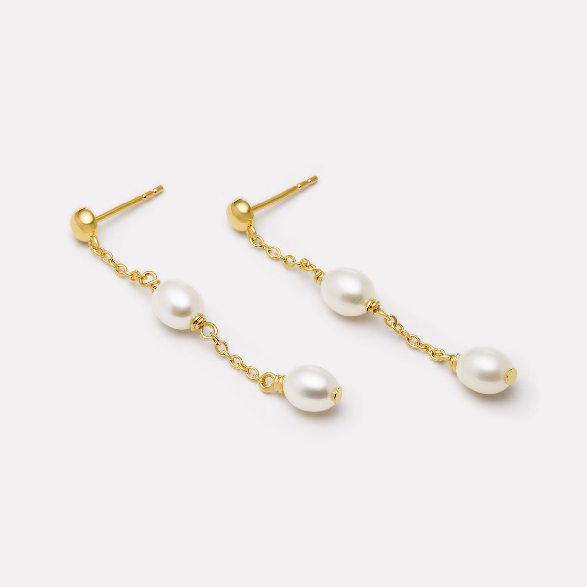 Yellow Gold Tidal Whisper Double Pearl Earring