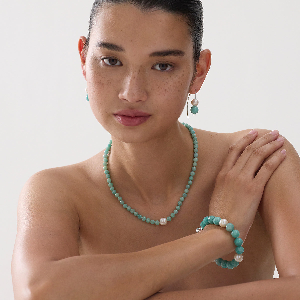 Sunset Amazonite & Pearl Necklace