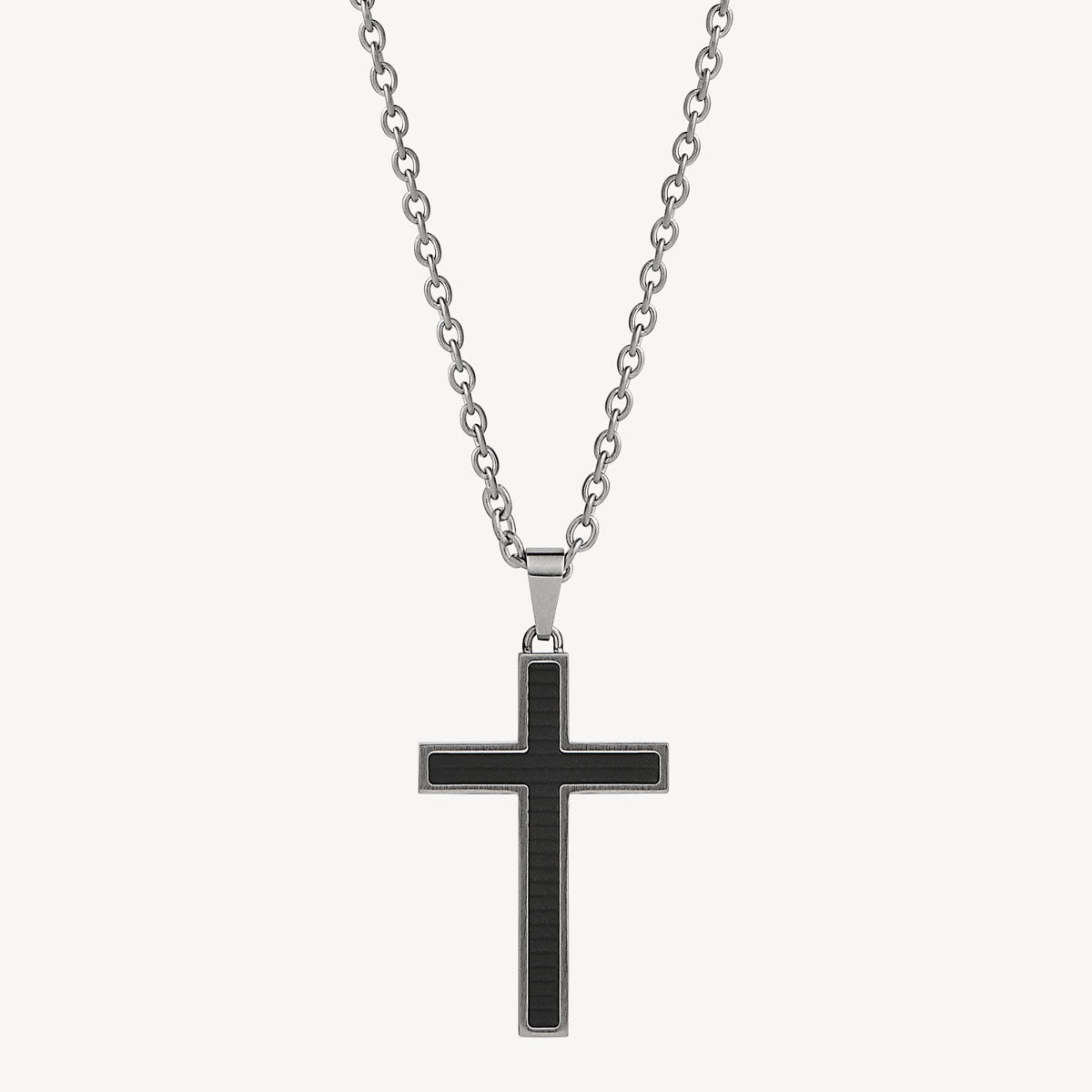 Stainless Steel The Paladin Men’s Carbon Fibre and Steel Cross Pendant