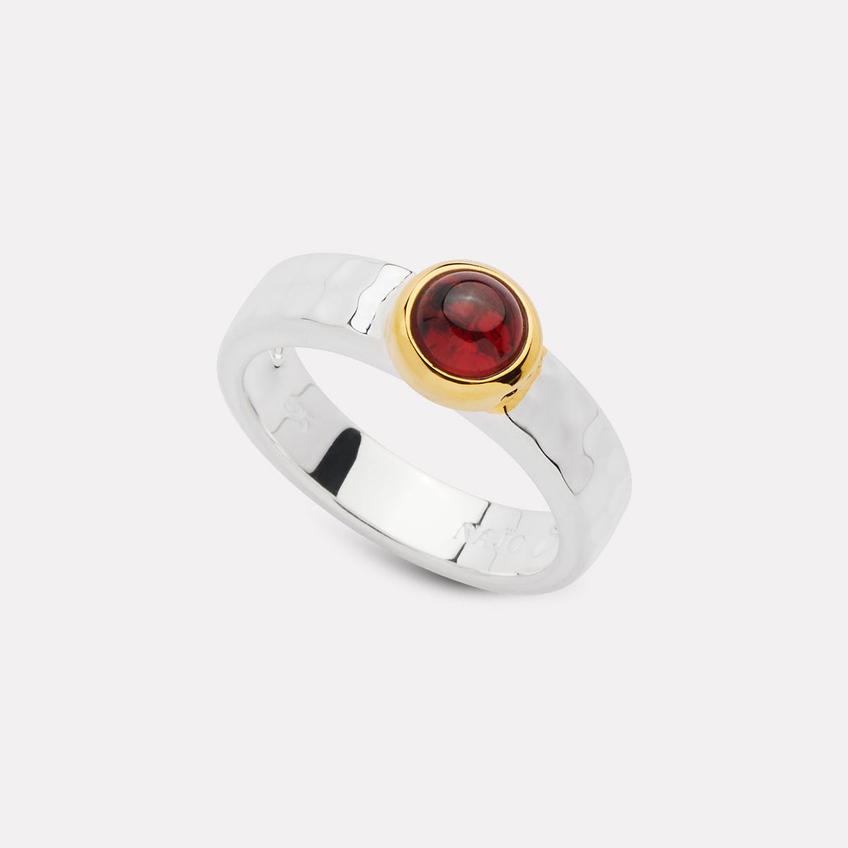 Sil Yell Gold Solace 2-Tone Garnet Ring