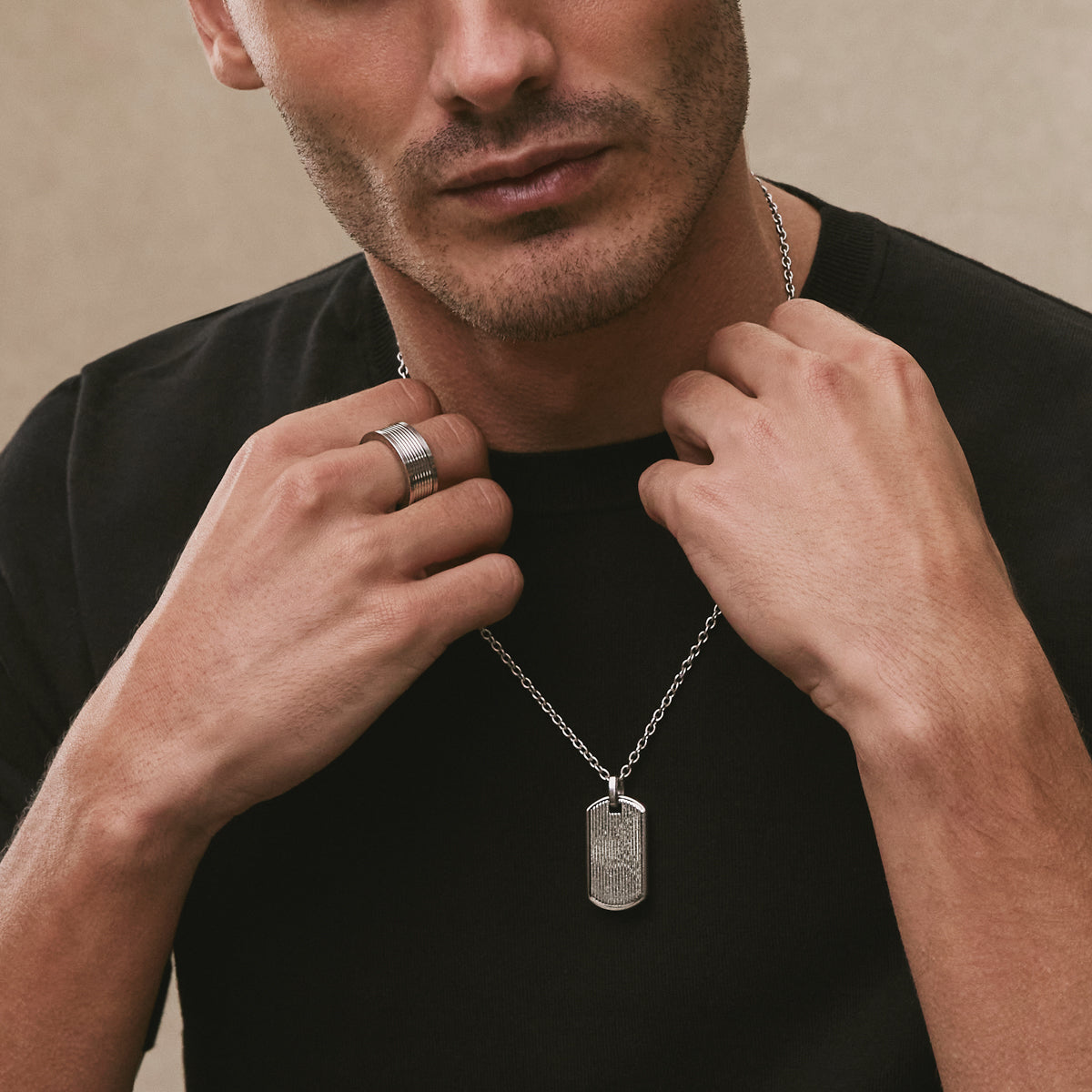 Rocca Men’s Stainless Steel Dog Tag Pendant