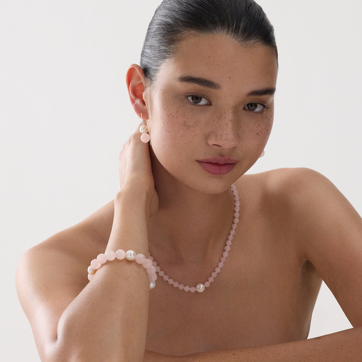 Sunset Rose Quartz & Pearl Stretch Bracelet