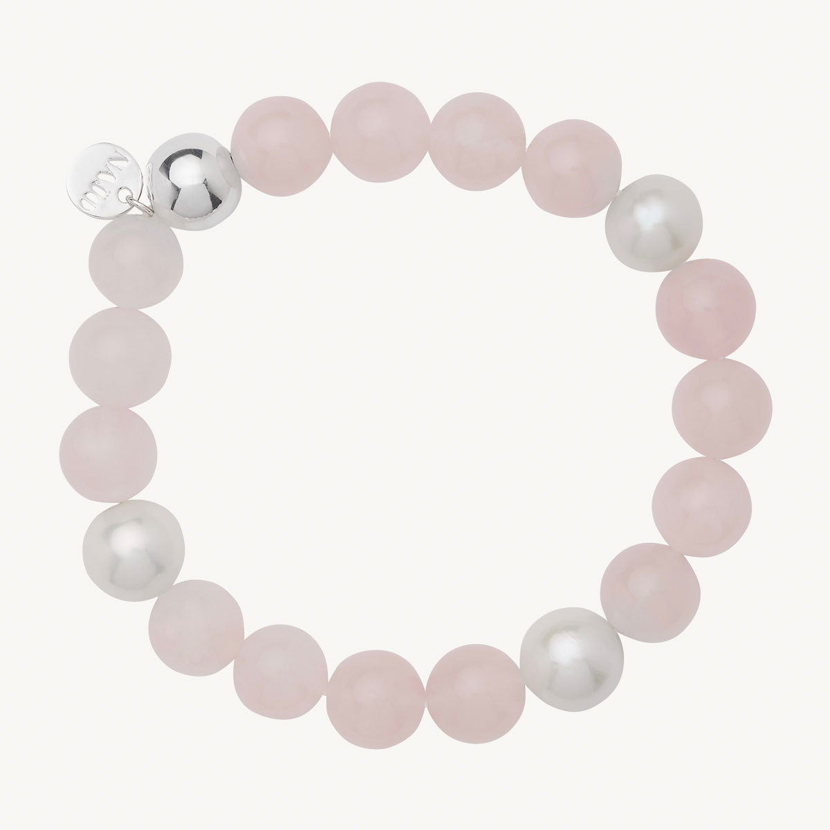 Sterling Silver Sunset Rose Quartz & Pearl Stretch Bracelet