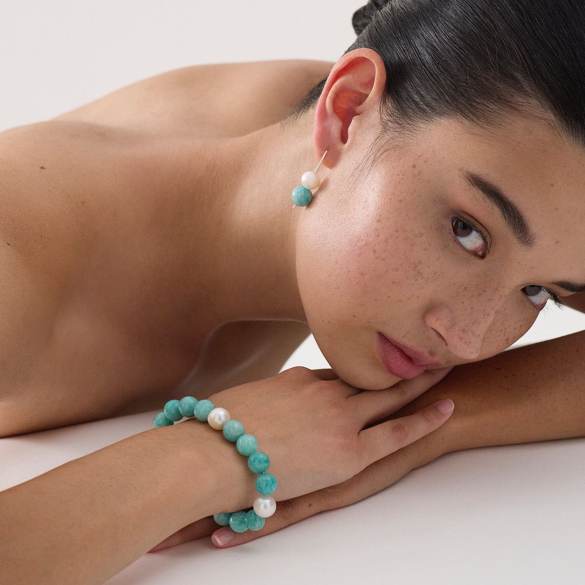 Sunset Amazonite & Pearl Stretch Bracelet