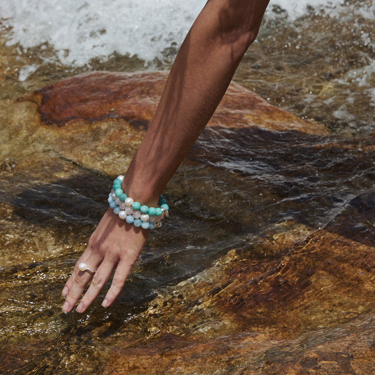 Sunset Amazonite & Pearl Stretch Bracelet