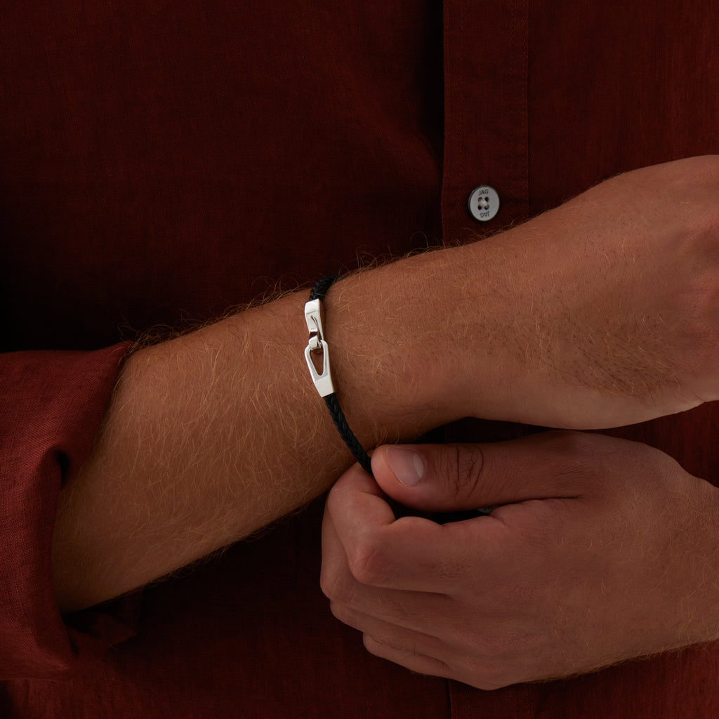 Helix Men’s Silver and Leather Bracelet