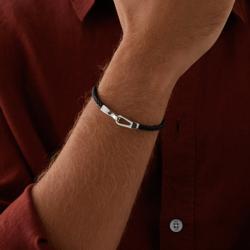 Helix Men’s Silver and Leather Bracelet