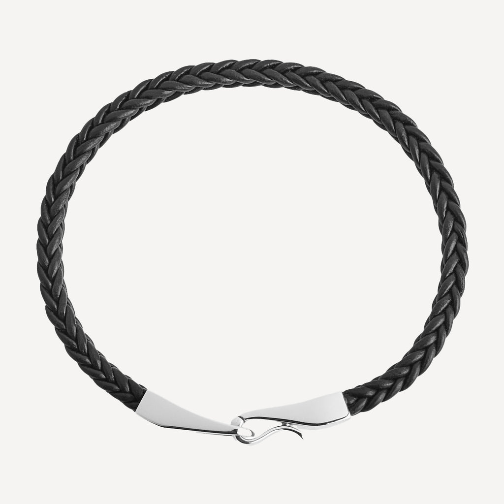 Black Helix Men’s Silver and Leather Bracelet