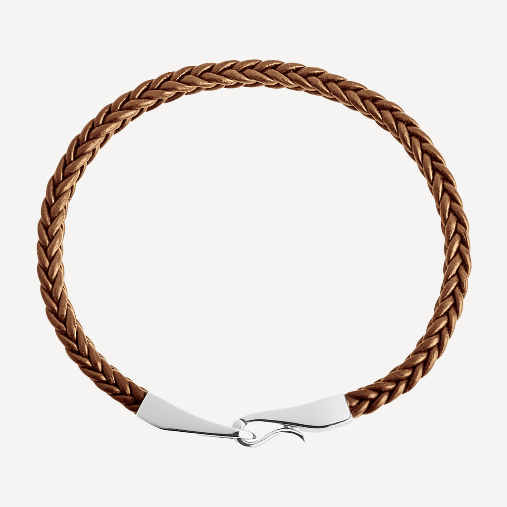 Tan Helix Men’s Silver and Leather Bracelet