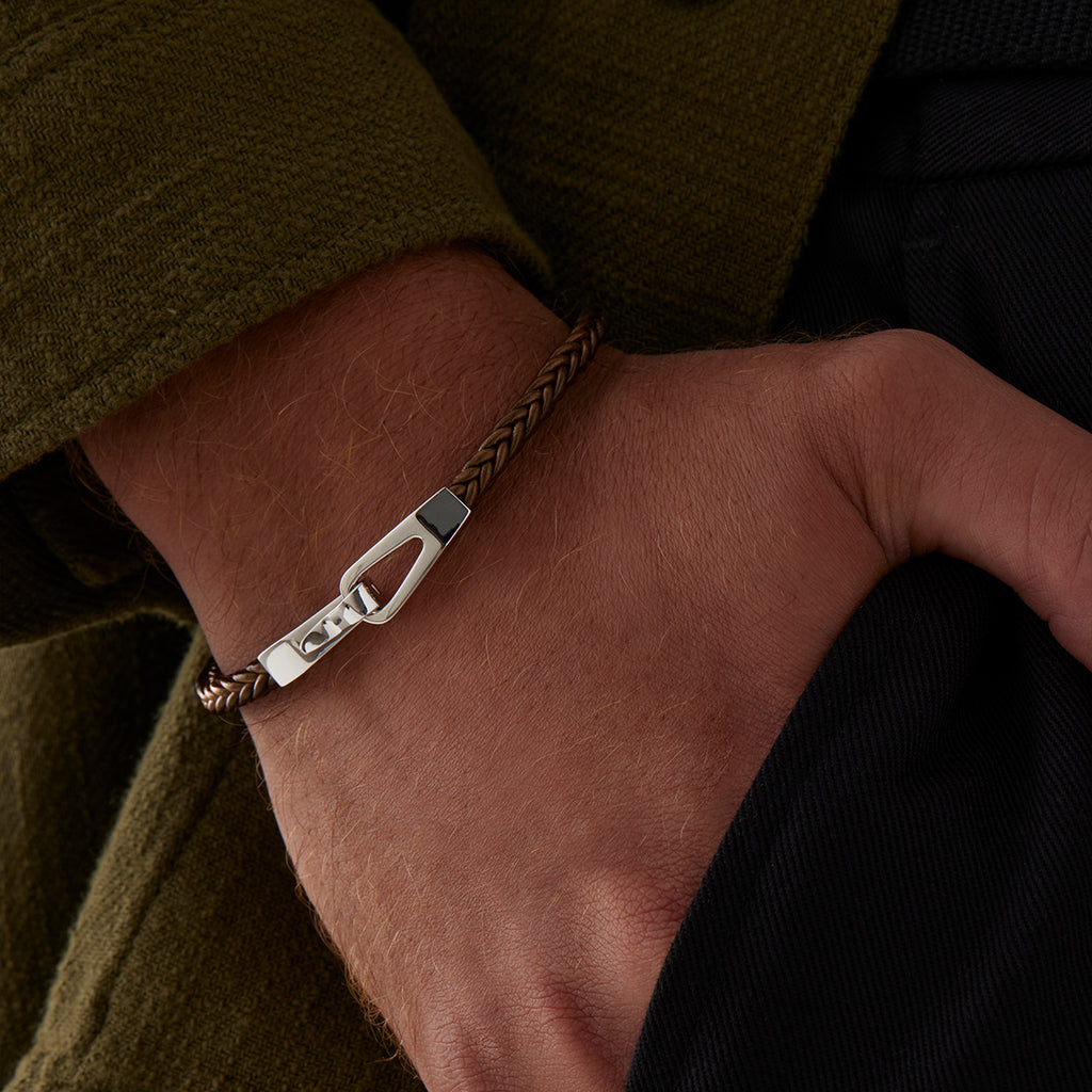 Helix Men’s Silver and Leather Bracelet