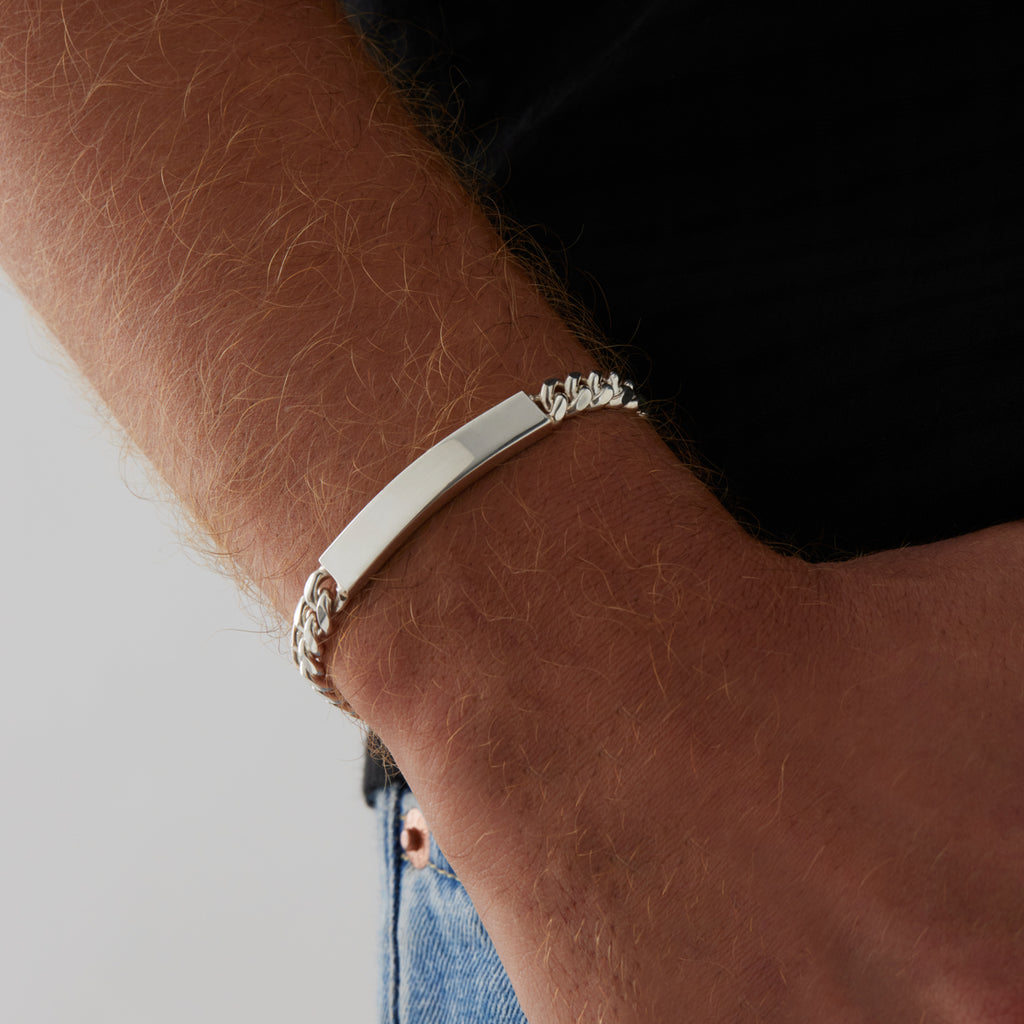 Cuban Men’s Silver ID Chain Bracelet