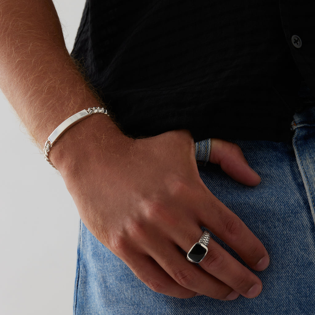 Cuban Men’s Silver ID Chain Bracelet