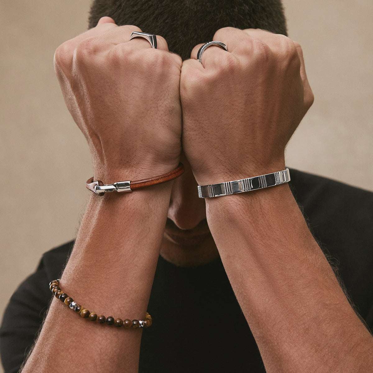 Apollo Men's 6mm Tiger Eye & Steel Elasticated Stretch Bracelet
