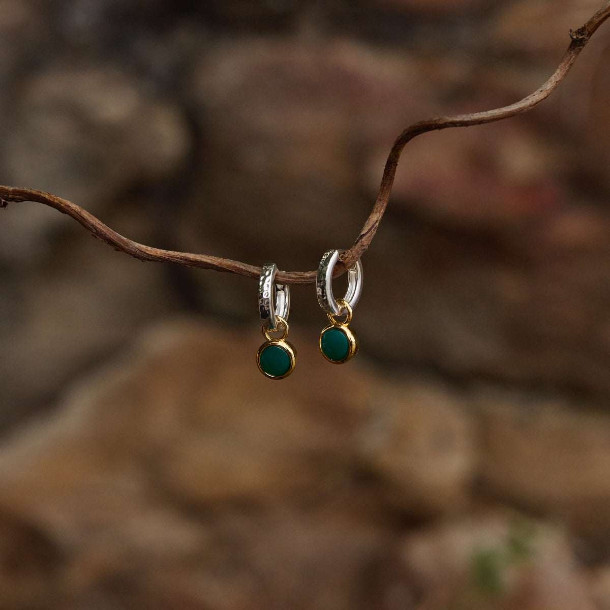 Solace 2-Tone Green Onyx Huggie Earring