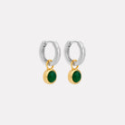 Sil Yell Gold Solace 2-Tone Green Onyx Huggie Earring