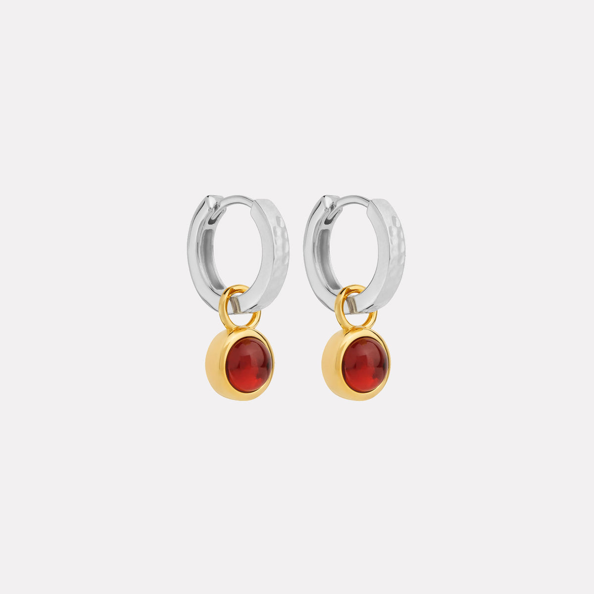 Sil Yell Gold Solace 2-Tone Garnet Huggie Earring