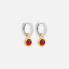 Sil Yell Gold Solace 2-Tone Garnet Huggie Earring