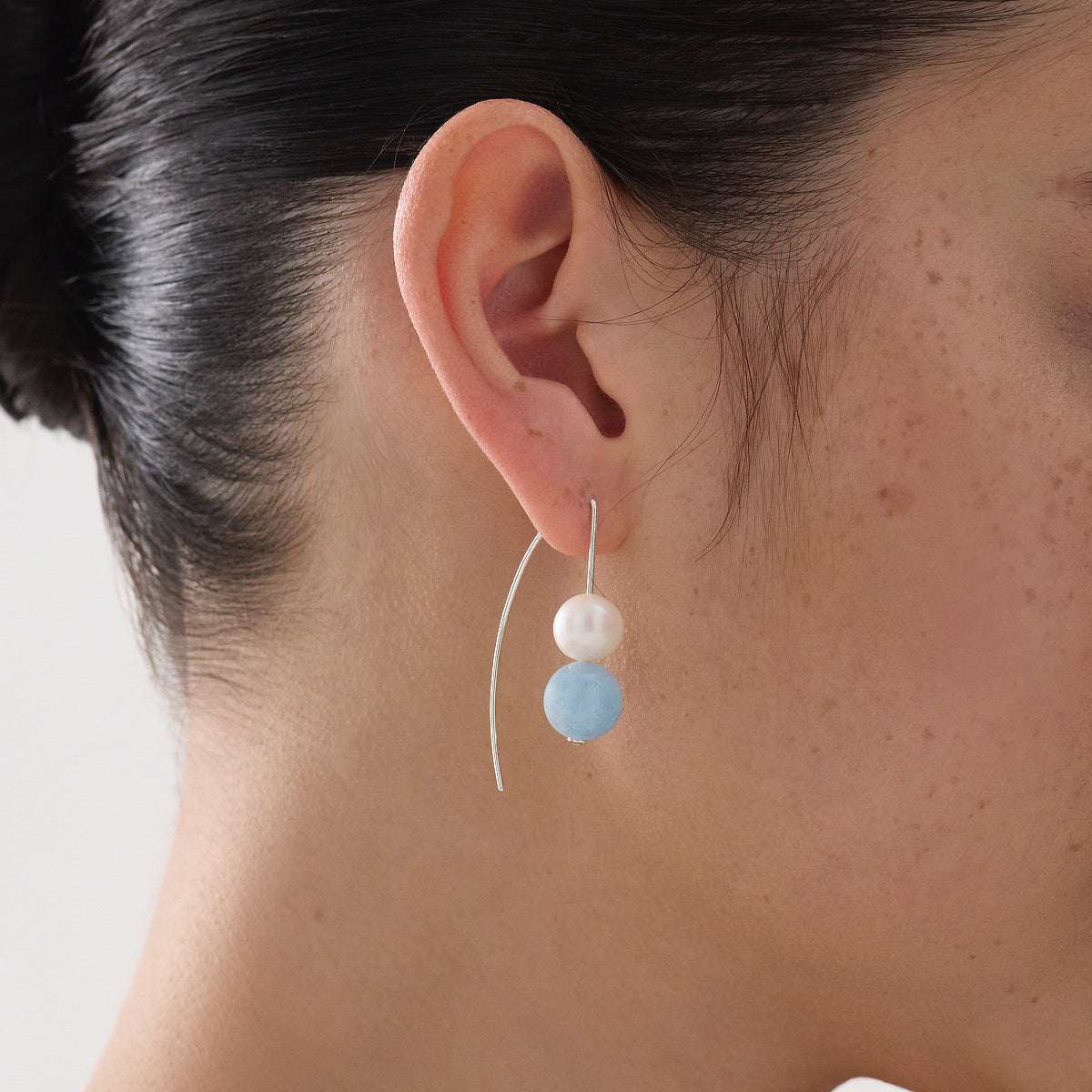Sunset Aquamarine & Pearl Earring