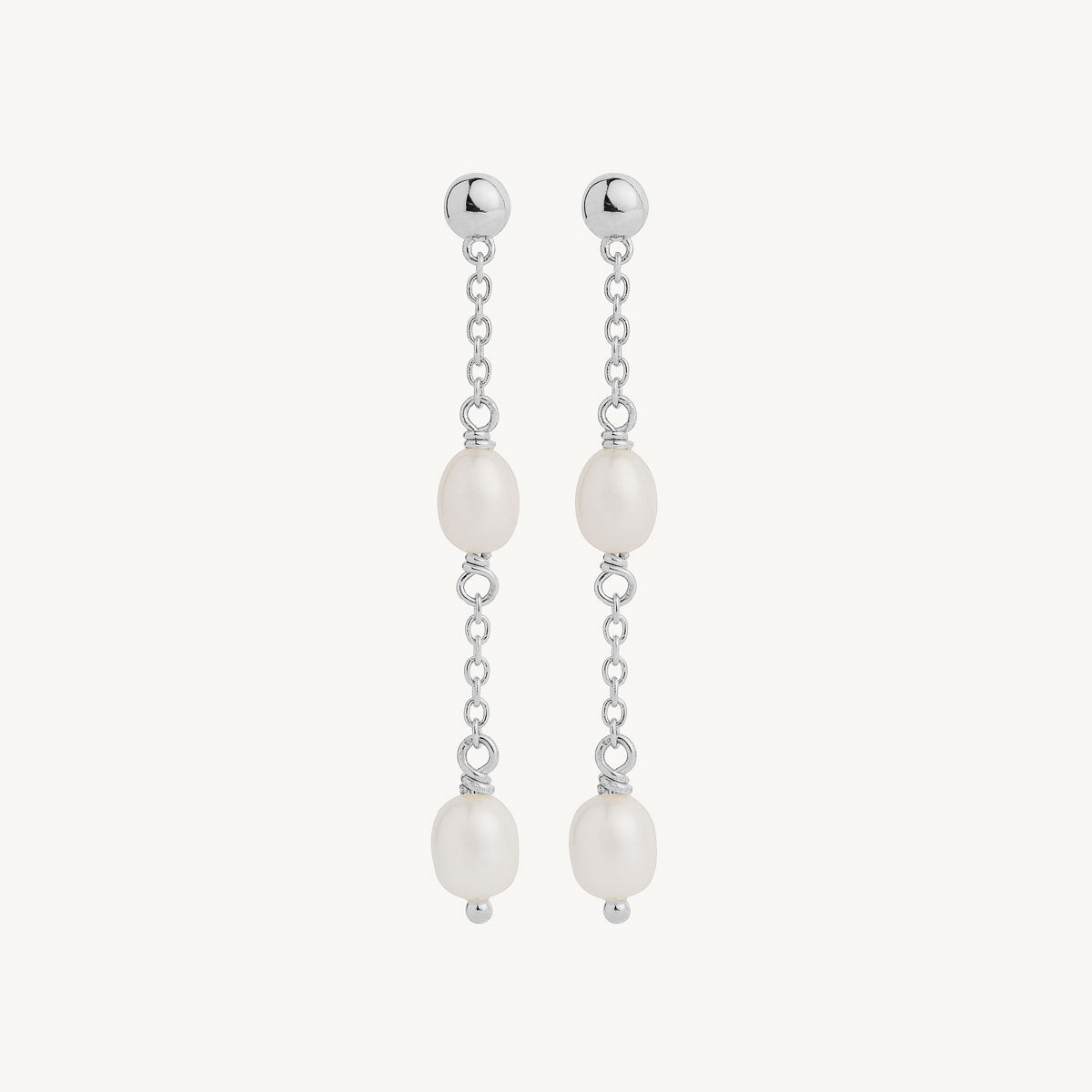 Sterling Silver Tidal Whisper Double Pearl Earring