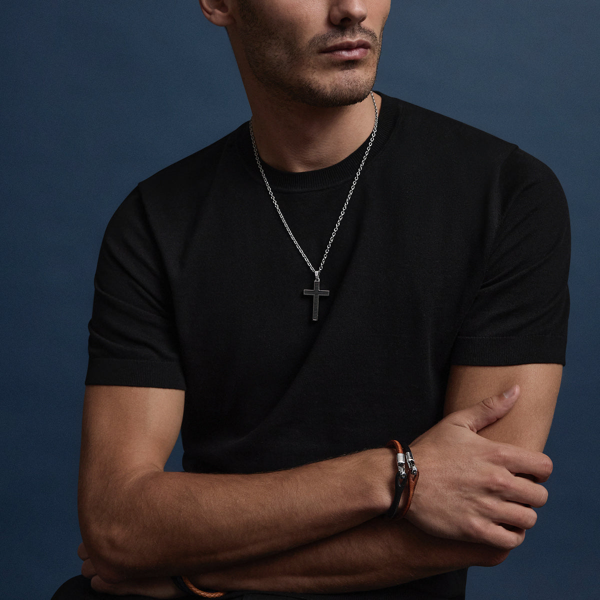 Kinship Men’s Leather and Steel Bracelet