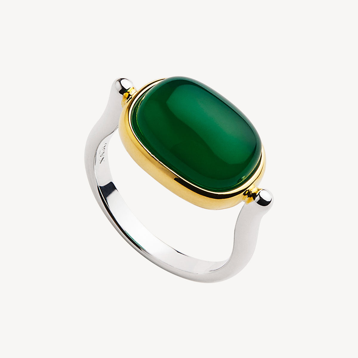 Sil Yell Gold Fleur Green Onyx Ring