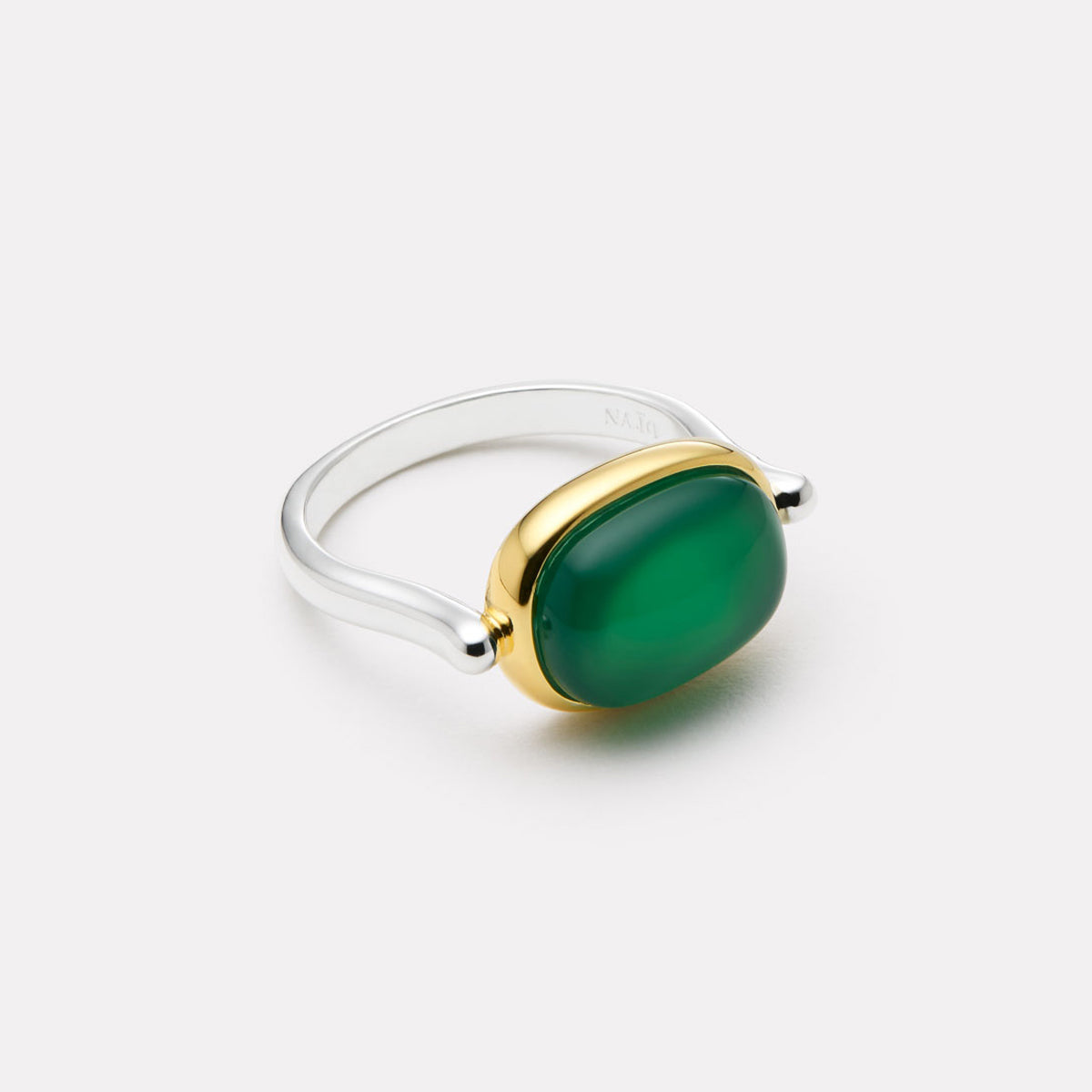 Sil Yell Gold Fleur Green Onyx Ring