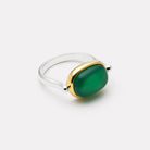 Sil Yell Gold Fleur Green Onyx Ring