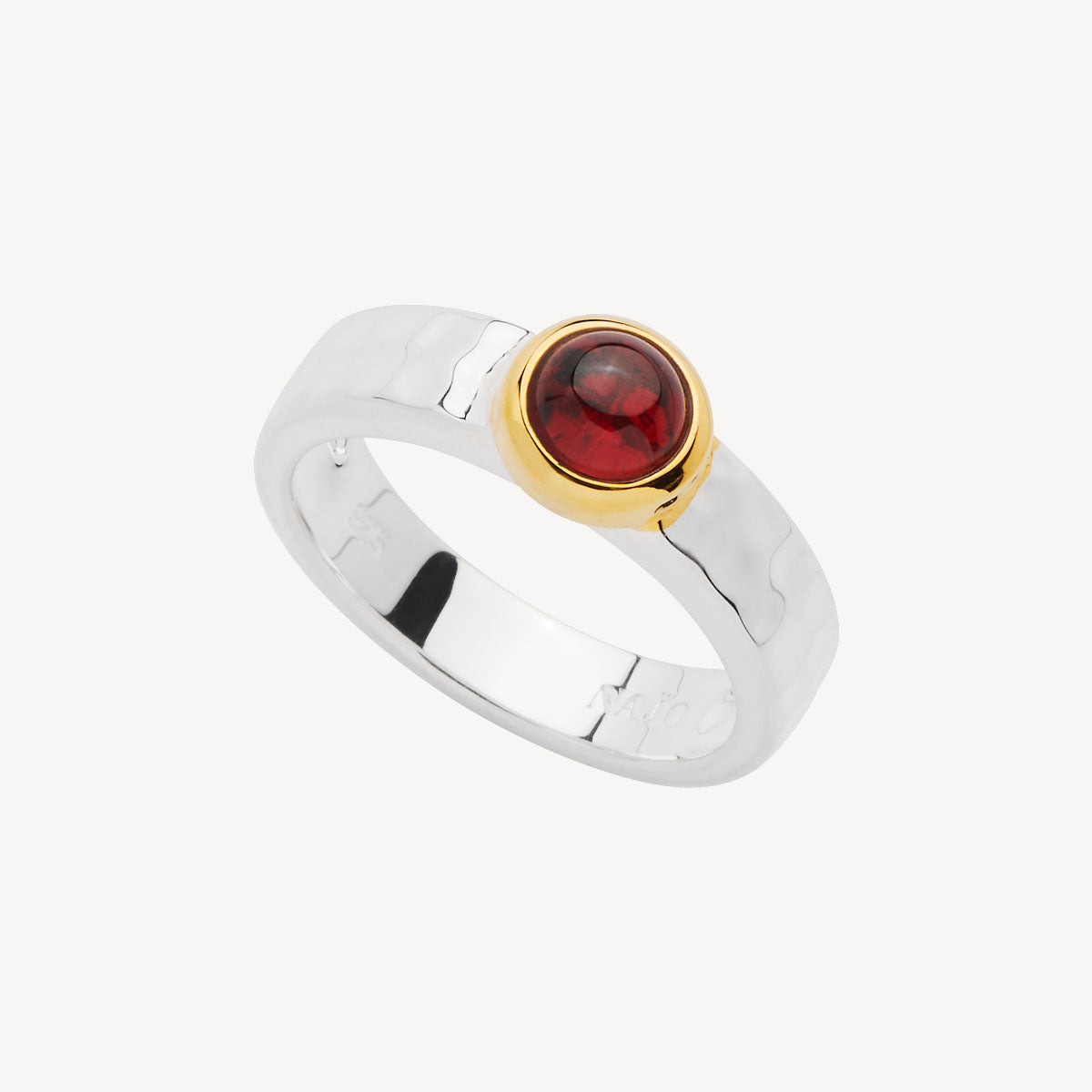 Sil Yell Gold Solace 2-Tone Garnet Ring