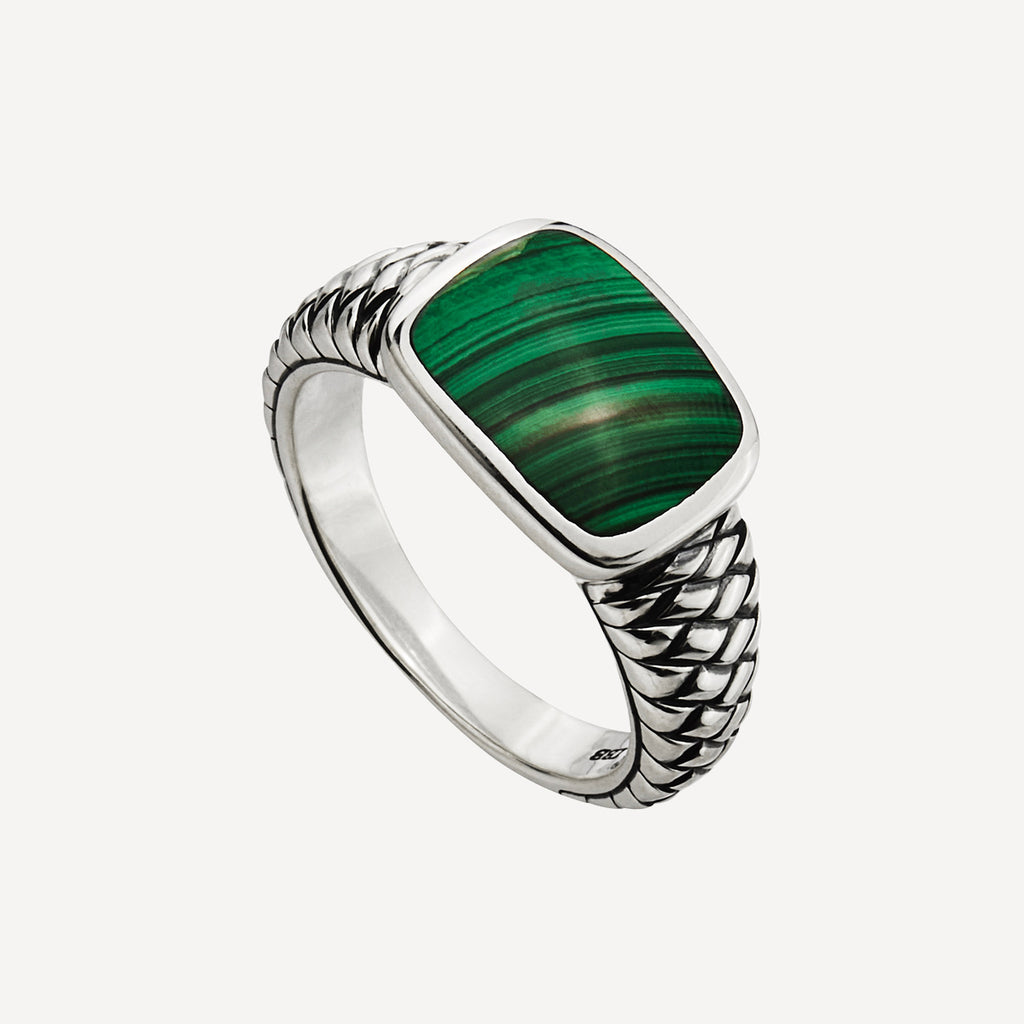 Sterling Silver Navigator Men’s Silver Malachite Ring