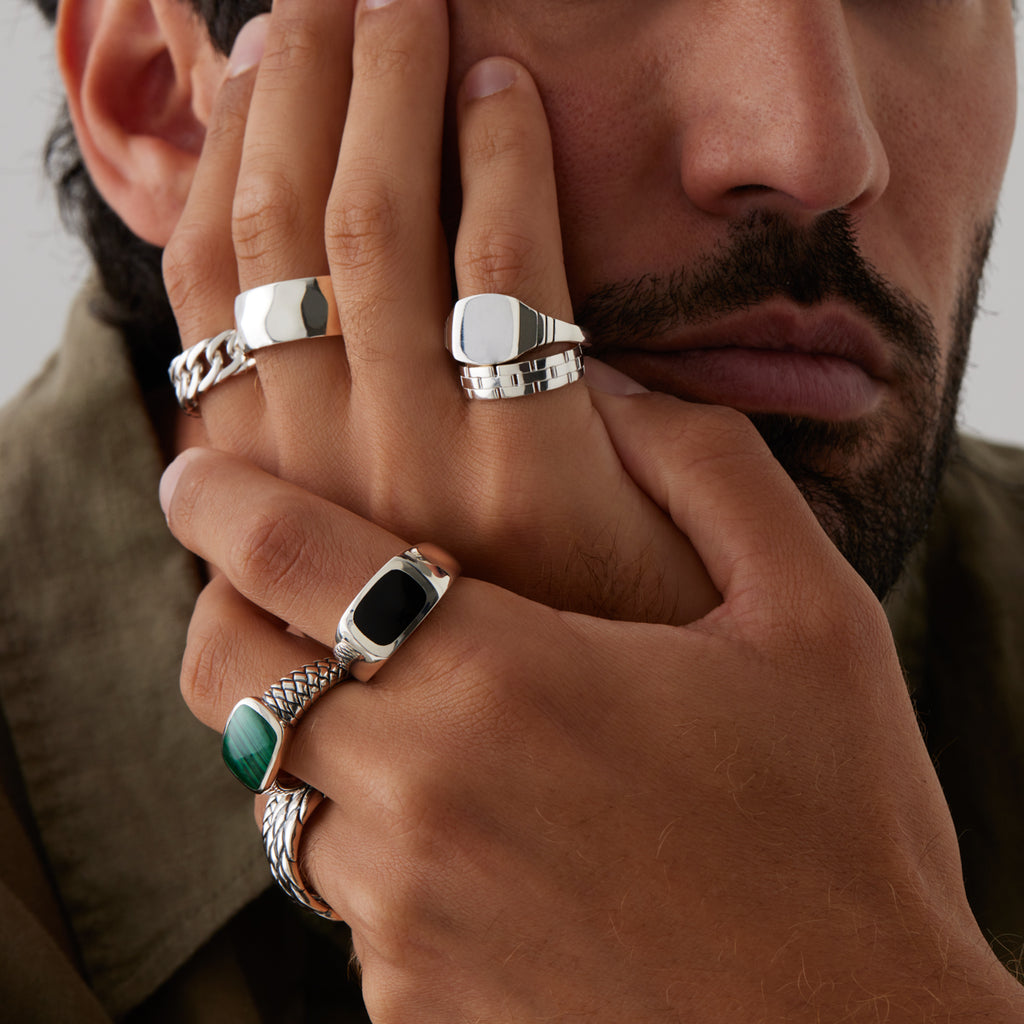 Navigator Men’s Silver Malachite Ring