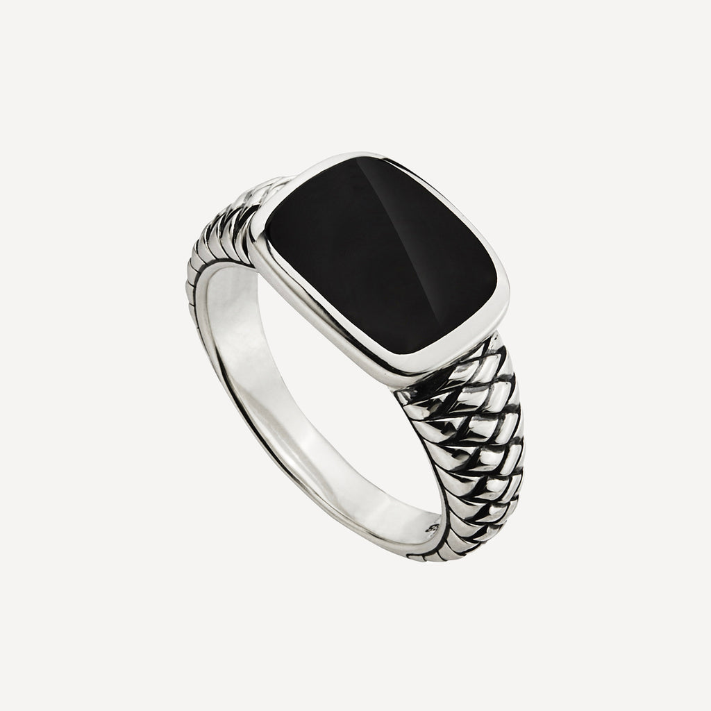 Sterling Silver Navigator Men’s Silver Black Onyx Ring